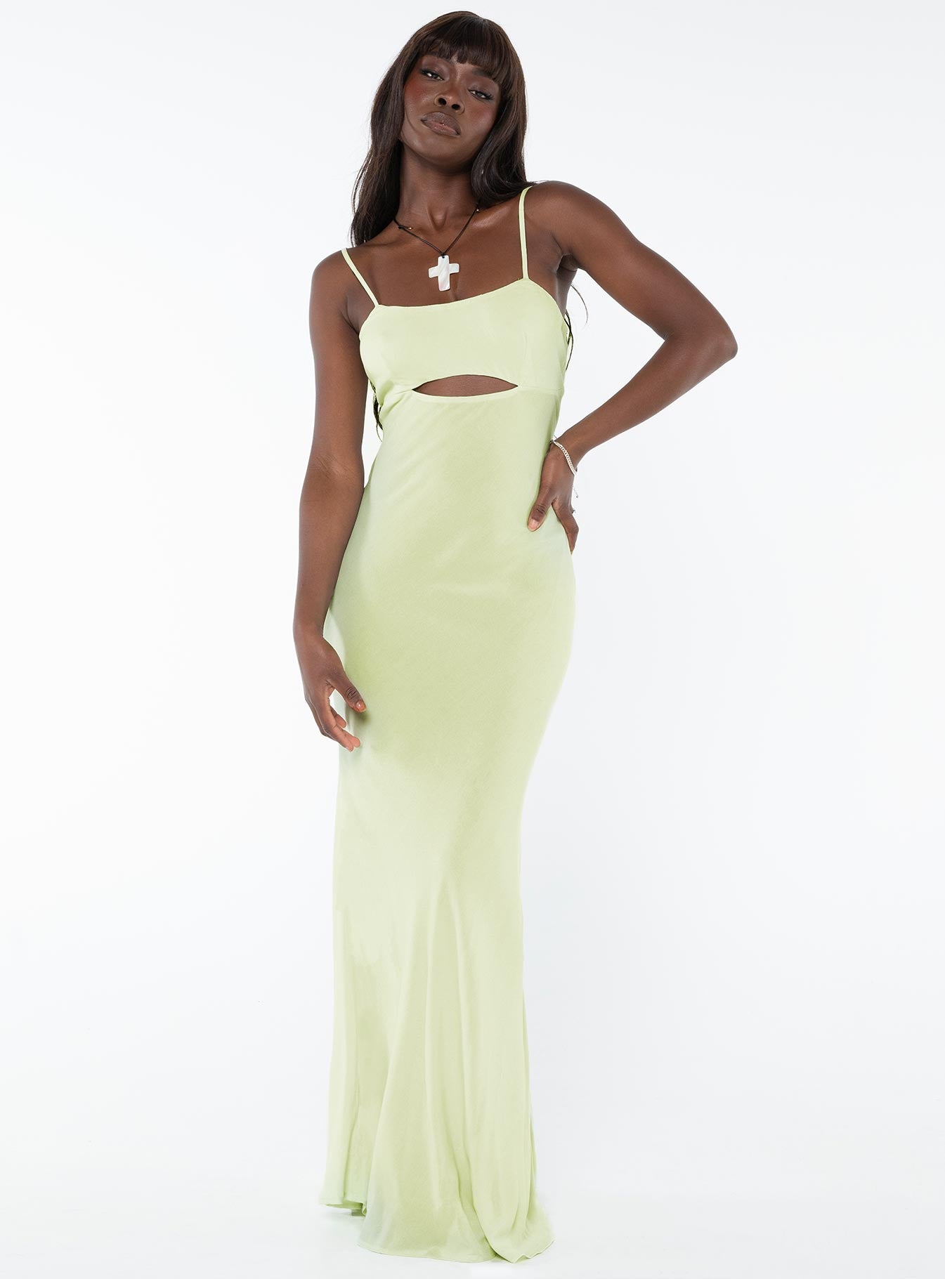 Maxi dress Adjustable shoulder straps, invisible zip fastening at side, cut out under bust Non-stretch, lined bust