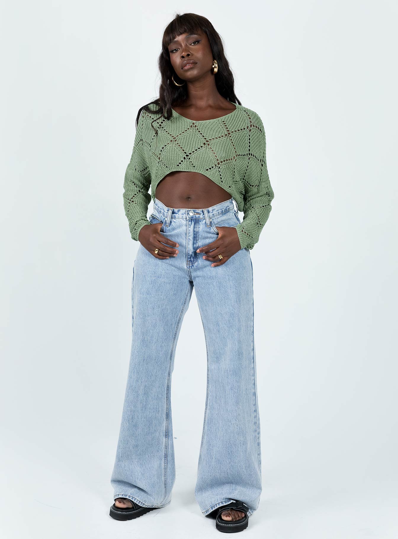 Sweater Sheer knit material Dropped shoulder Good stretch  Unlined 