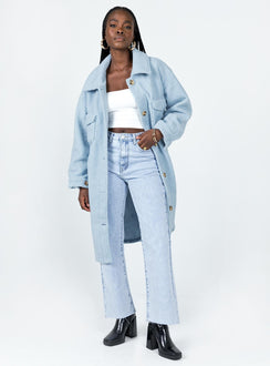 Oversized jacket Faux fur material  Classic collar Button front fastening  Twin hip pockets 