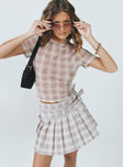 Mini Skirt plaid print Plaid print Double buckle fastening at waist Faux zip around waist Pleated design Side slit