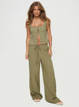 Olive Linen pants Relaxed fit, elasticated drawstring waist