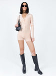 Long sleeve romper Ribbed material  Button front fastening  Good stretch 