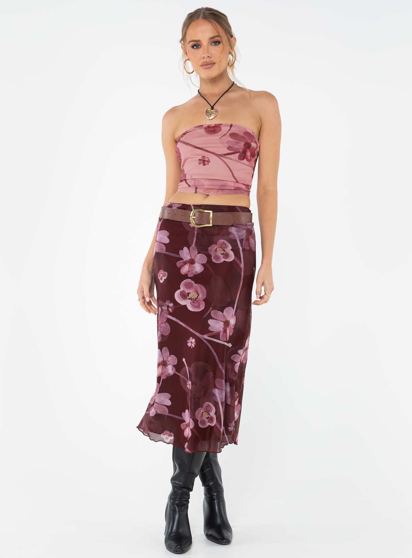 Floral print tube top, mesh material Good stretch, lined front