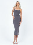Maxi dress Double back tie fastening Partially exposed back  High back slit 