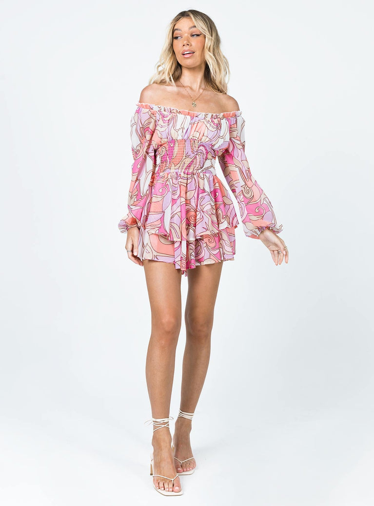 The Love Galore Long Sleeve Playsuit Pink Multi