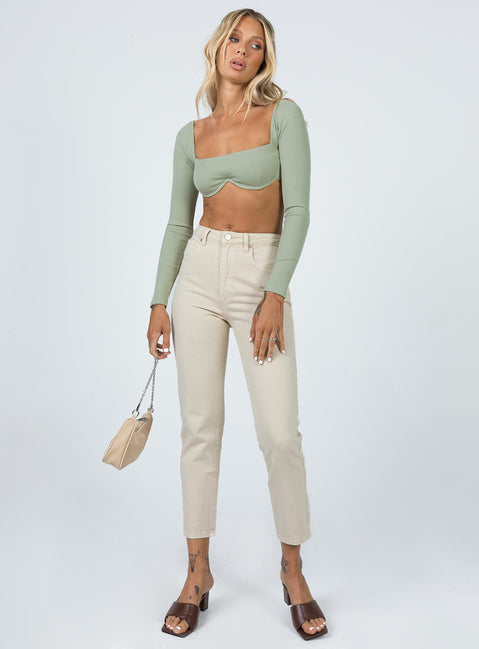Becca Long Sleeve Crop Top Sage