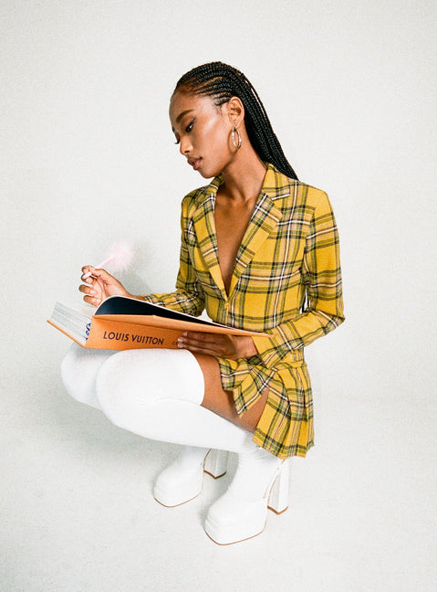 Yellow Tartan Skirt And Blazer Set Uk As If Blazer Yellow Princess