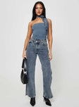 Princess Polly Mid Rise  Brunell Asymmetrical Waistband Jeans Mid Wash
