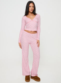Pink Matching sleep set Butterfly print, v neckline, long sleeves, elasticated waistband