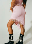 Ziena Lace Asymmetrical Midi Skirt Pink
