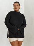 Sweater Relaxed fit, ribbed material, mock neckline, splits at side hem, flared cuff Good stretch, Unlined