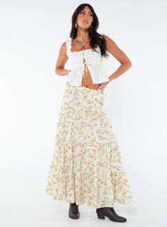 Floral maxi skirt Tiered design, frill detailing throughout, wide elasticated waist band  Non-stretch material, fully lined