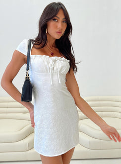 Mini dress, slim fitting Cap sleeve, square neckline, ruched bust with tie fastening, invisible zip fastening at side