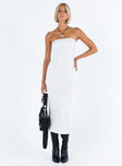 White maxi dress Textured mesh material Inner silicone strip at bust  Good Stretch Fully lined  