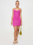 Purple Mini dress Knit material, halter style, pinched bust with tie detail