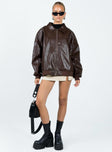 Goldsmith Faux Leather Bomber Jacket Brown