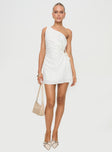 One-shoulder mini dress with Adjustable cut outs at side, invisible zip fastening at side