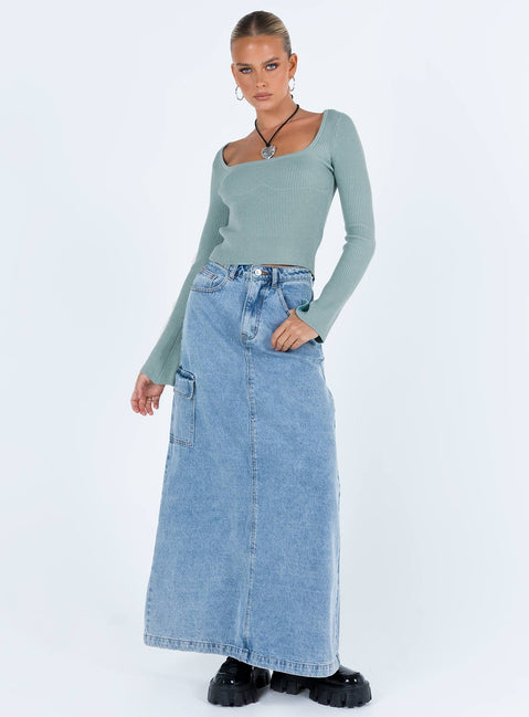 Blue top Ribbed knit material Scoop neck Stitching detail under bust Good Stretch Unlined 