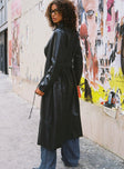 Only For Tonight Faux Leather Trench Coat Black