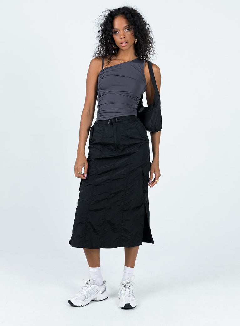 Diviney Parachute Midi Skirt Black
