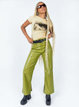 Pants 100% PU Faux leather material  Zip & button fastening  Belt looped waist  Classic five pocket design  Straight leg 