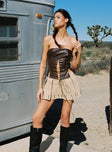 Brown Strapless faux leather top