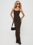 Brown knit maxi dress Scoop neckline, adjustable shoulder straps&nbsp;