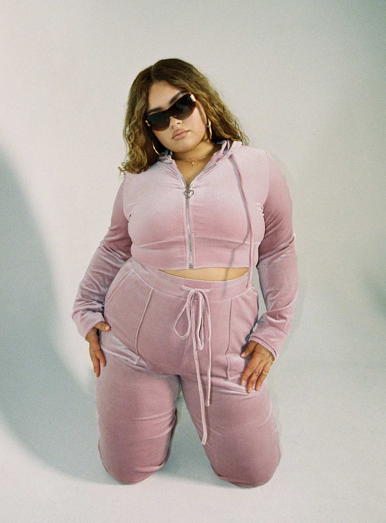 Princess Polly   Velour Track Pant Pink Curve