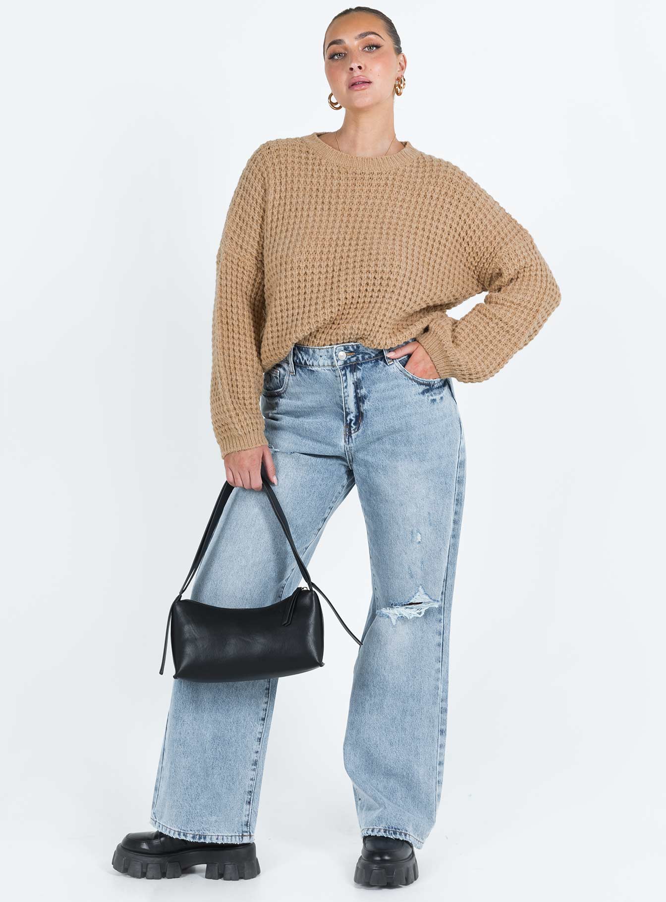 Sweater Knit material Drop shoulder Good stretch Unlined 