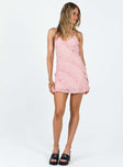 Pink mini dress Diagonal stitching design  Adjustable shoulder straps  V neckline  Invisible zip fastening at side 
