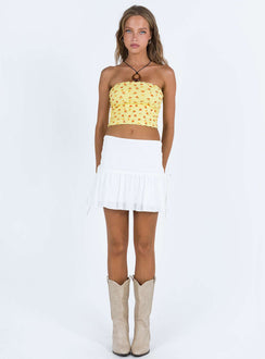 Yellow tube top Floral print Frill detail  Good stretch