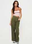 Mid-rise cargo pants Belt looped waistband, zip & button fastening, six pockets, wide leg Non-stretch material, unlined 