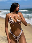 Brown floral bikini bottoms High cut bottoms Shirred design Cheeky cut