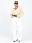 Cream cropped sweater Knit material Wide collar Good stretch Unlined