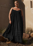 Princess Polly Square Neck  Milden Linen Blend Maxi Dress Black Curve