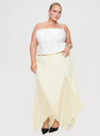 Princess Polly Curve  Maxi skirt Drawstring waist with tie fastening, asymmetric lace hem Non-stretch material, partially lined, slightly sheer