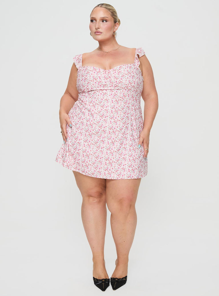 Princess Polly curve, floral print  Sweetheart neckline, ruffle detailing Adjustable straps, lace up back, invisible zip fastening at side  Nonstretch, fully lined  Princess Polly Lower Impac