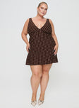 Princess Polly Curve  Mini dress Polka dot print, mini neckline, waist tie at back, invisible zip fastening at side, wide shoulder straps, a-line fit Non-stretch, unlined