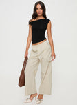 Beige Cargo pants Linen material look, relaxed fit, elasticated waistband, six pocket design