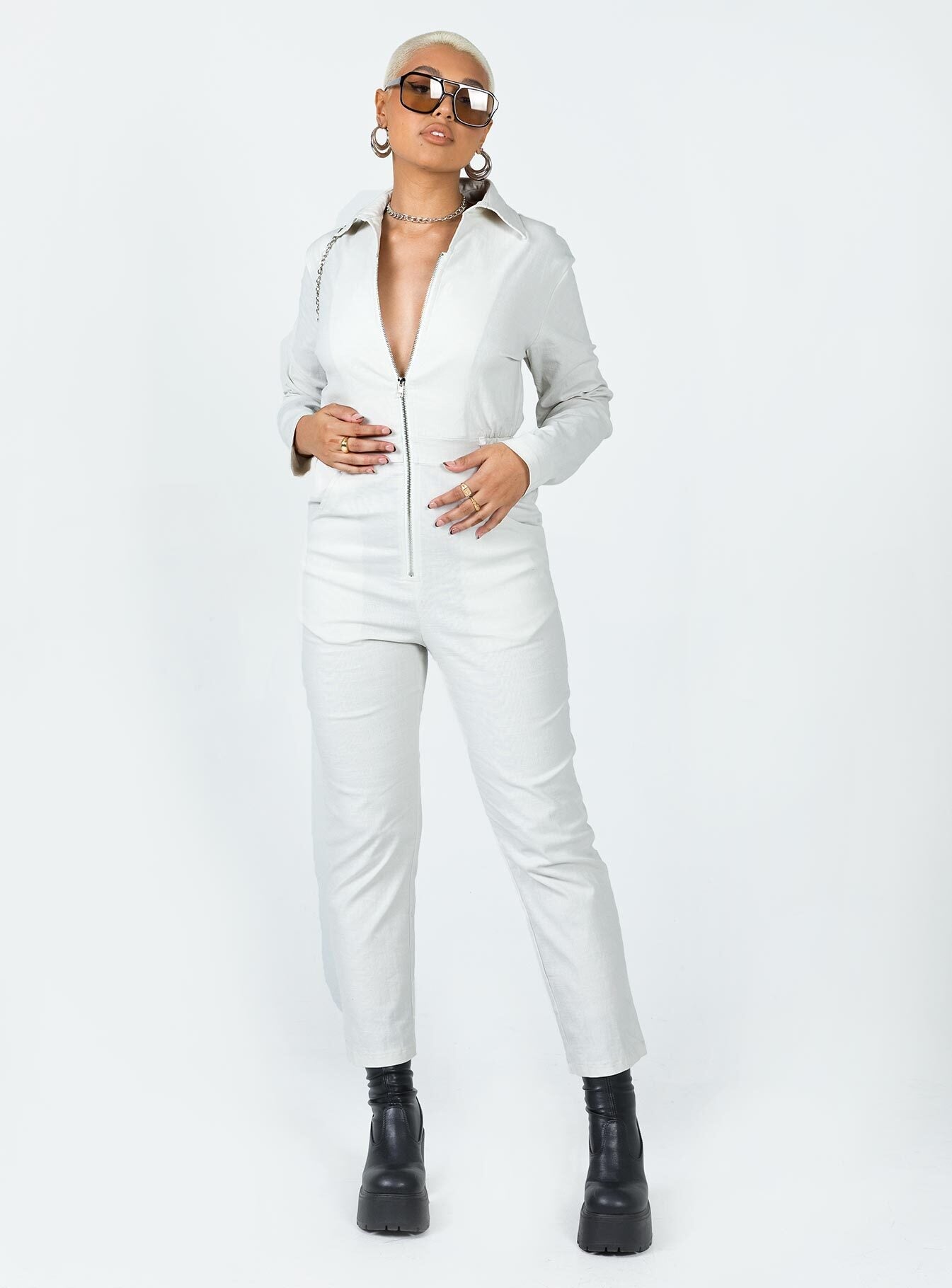 Courtney Long Sleeve Boiler Suit Beige