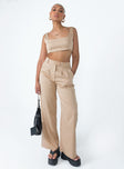 Matching set Pinstripe print  Crop top Invisible zip fastening at side High waisted pants Wide leg Belt loops at waist Zip & button fastening Lined top