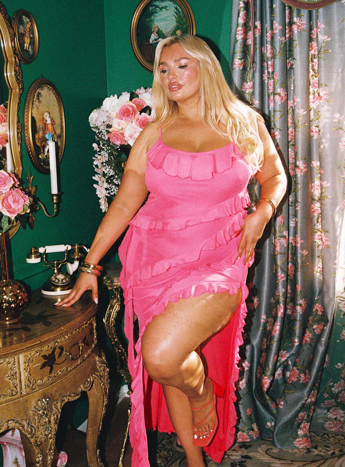 Shop Formal Dress - Valerian Frill Maxi Dress Pink Curve fifth image