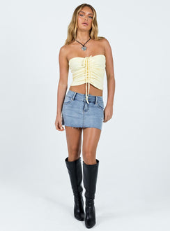 Tube top Soft knit material Folded neckline Inner silicone trip at bust Adjustable drawstring front Tie fastening at front Good Stretch Unlined 