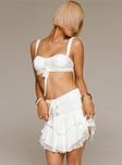white Matching lace set Crop top fixed shoulder straps sweetheart neckline lace up detail at front zip fastening at back