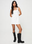 Linen mini dress Fixed shoulder straps, square neckline, invisible zip fastening at back Non-stretch, fully lined 