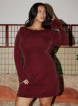Leshner Long Sleeve Mini Dress Burgundy Curve