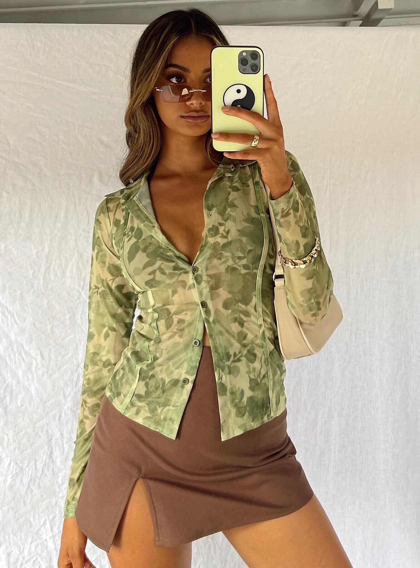 Motel Mally Shirt Blurred Floral Green