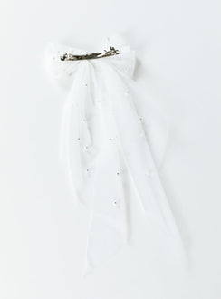 Hair bow Mesh material Silver-toned hardware  Snap clip fastening  Pearl detail
