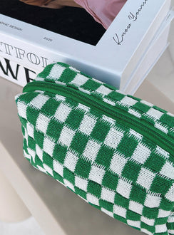 Cosmetics bag Knit material Check print Zip fastening  Fully lined 
