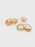 Gold toned ring pack Five rings in pack, pearl detail